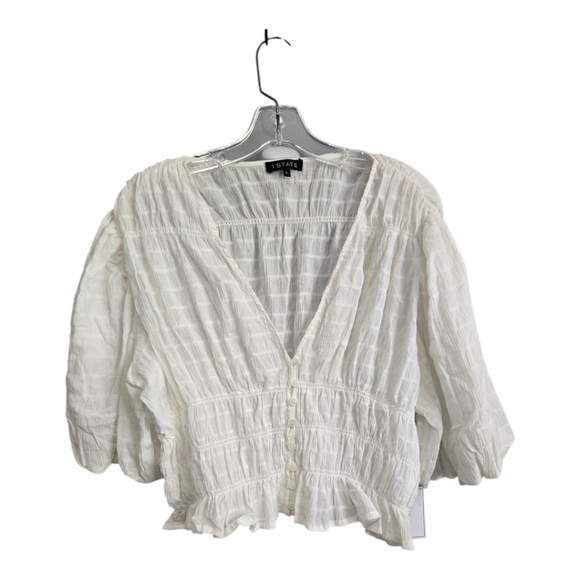 1 State White Smocked Puff Sleeve Crop Top, Size Large - Picture 3 of 8